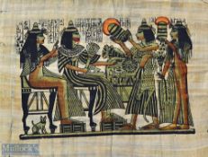 Interesting Egyptian Print – appears on ‘papyrus’, with scenes of females offering gift, measures