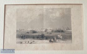 India - c1840s original 19th century lithograph engraving of the walled city of Lahore, Punjab