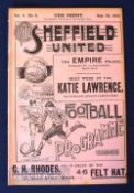 1900/1901 Sheffield United v West Bromwich Albion Div. 1 football programme 29 September 1900, ex bv