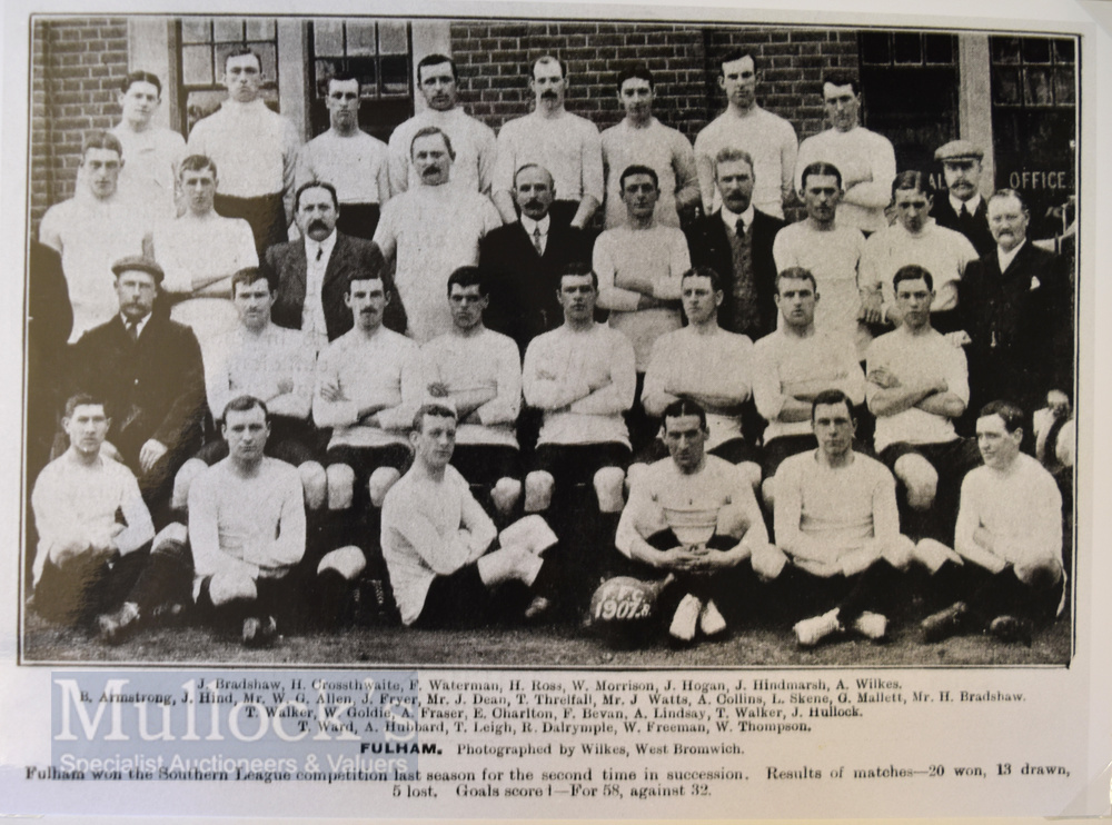 1907/1908 Fulham team postcard photograph, 1st season in the Football League; Fulham entered the