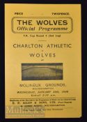 1945/46 FAC match programme Wolverhampton Wanderers v Charlton Athletic 30 January. Very good.