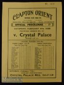 1938/39 Clapton Orient v Crystal Palace Div. 3 (S) football programme 4 February 4 pager, fold,