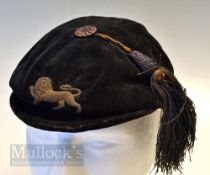 Dark Blue Honours Rugby Cap c1890 - with small peak & silver or tarnished gold braid Lion motif