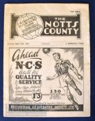 Pre-war 1938/39 Notts. County v Mansfield Town Div. 3 (S) football programme 18 March 1939, slight