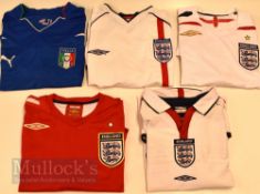 Collection of replica international football shirts, generally L/XL size, to include England home