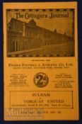 Pre war 1929/30 Fulham v Torquay Utd Div. 3 (S) football programme 29 March; Generally good.
