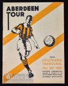 1937 Tour of South Africa, Southern Transvaal v Aberdeen official match programme at Johannesburg 29