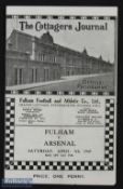 1944/45 Fulham v Arsenal war time friendly match programme 7 April; 4 pager, slight crease.