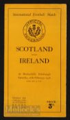 1938 Scarce Scotland v Ireland Rugby Programme: Ireland’s final visit to their Celtic cousins before