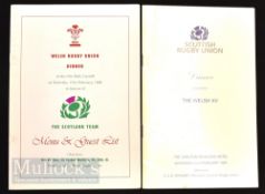 1991 & 1996 Scottish Rugby Dinner Menus v Wales (2): Nice items in good condition, home in 1991,