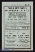 1941/42 Shamrock Rovers AFC v Limerick football programme date 23rd November staple rust and