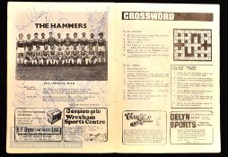 1978 Signed Wrexham v West Ham United football programme signed internally by the following