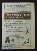 1926/27 FAC football match programme non-league Carlisle Utd v Whitehaven Athletic 13 November,