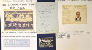 Fulham FC circa 1936 autographs (in pencil) laid down on card (10); 1930s Fulham team b&w