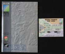 1995 RWC Semi-final Rugby Programme & Ticket: England v New Zealand game in SA, near mint inc ticket