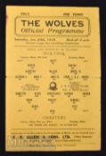 1944/45 War League Cup match programme Wolverhampton Wanderers v Chester 20 January 1945. Fold,