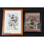 Mid-20th century Framed Rugby Pictures (2): A typically thrilling, action-packed colourful Paul