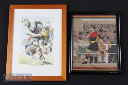 Mid-20th century Framed Rugby Pictures (2): A typically thrilling, action-packed colourful Paul