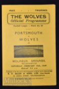 1945/46 War League South match programme Wolverhampton Wanderers v Portsmouth 16 February. Good.