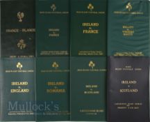 1968-89 Irish Bound VIP Rugby Match Programmes (8): The near-mint issues in leatherette green (