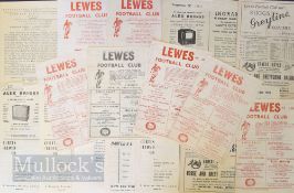 Collection of Lewes FC home match football programmes 1950/51 Hayward Heath, 1954/55 Hove White