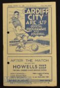 1938/39 Cardiff City v Newport County football programme date 3 Dec, holes punched, pocket folds