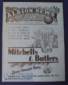 1936/37 West Bromwich Albion reserves v Burnley Central League football programme 20 March, good