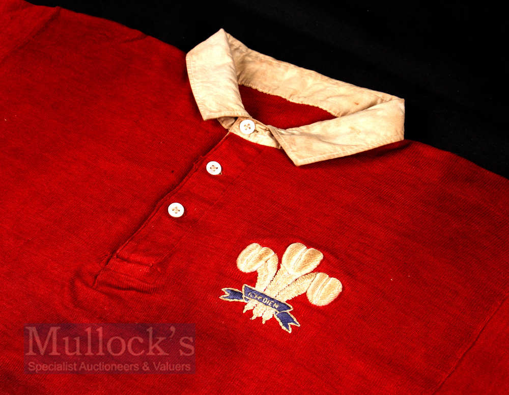 1920s Scarce Wales Scarlet International Rugby Jersey exchanged with Dr A C Gillies
