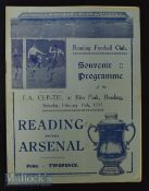 1934/35 Reading v Arsenal FAC football match programme 16 February at Elm Park, fold, slight tear on
