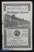 1932/33 Fulham v Grimsby Town football programme Div. 2, 29 April; fold, slight edge tear, rusty