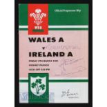 Autographs, Wales ‘A’ v Ireland ‘A’ 1993 (26): Many full caps emerged from these squads and most