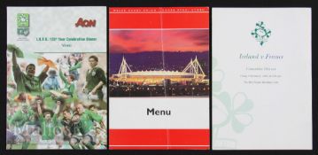 Irish Interest Rugby Dinner Menus etc (4): For dinners celebrating 125th IRFU anniversary 1999, &