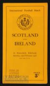 1936 Scarce Scotland v Ireland Rugby Programme: 10-4 Irish win, the Scots changed their numbering