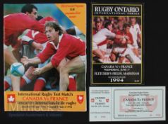Special Canada v France etc Rugby Bundle (3): Scarce Canada v France 1994 inc rarer team sheet, mint