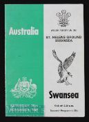 Autographs, Swansea Rugby Club v Australia 1981 (54): Programme signed by the whole 29 Wallaby squad
