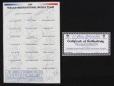 Autographs, 2002 France Rugby Squad in Australia (18): On a customised, named sheet and with