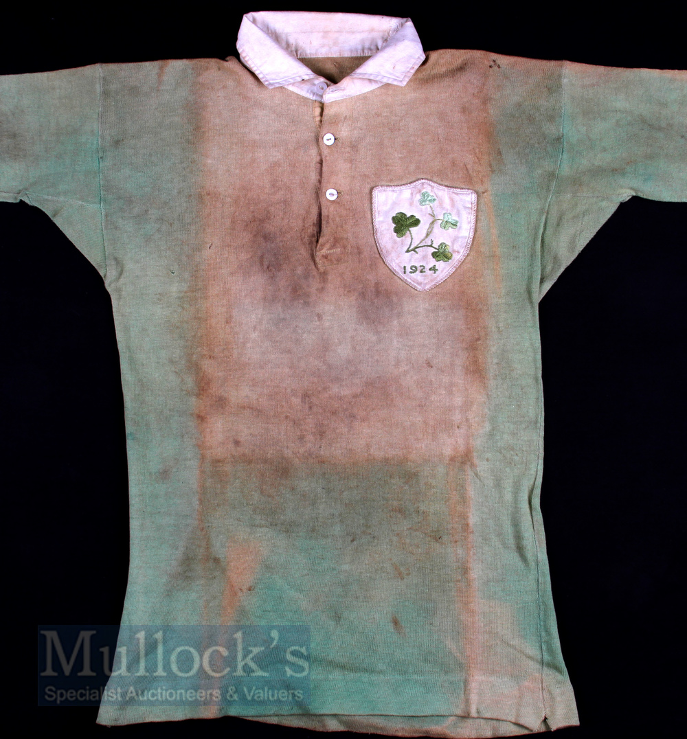 1924 Scarce Ireland Green International Rugby Jersey exchanged with Dr A C Gillies: have - Image 4 of 6