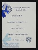 Rare 1907 Edinburgh Accies v Cambridge University Rugby Dinner Menu: Crisp clean (v minor loss to
