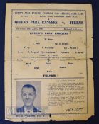 1943/44 Football League South Queens Park Rangers v Fulham match programme 22 April; fold, edge