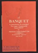 1966/67 Manchester Utd Div. 1 league championship Banquet Menu at The Midland Hotel, Manchester, 4