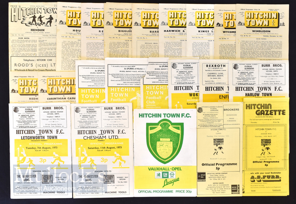 Selection of Hitchin Town FC home football programmes to include 1951/52 Hendon, 1955/56 Hounslow,
