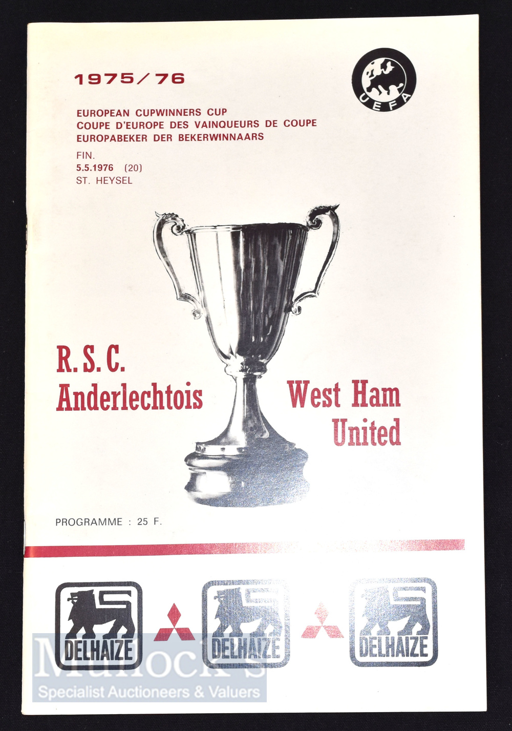 1975/76 European Cup Winners Cup Final match programme RSC Anderlecht v West Ham Utd 5 May at the