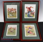 Boys’ Books Colourful Rugby Illustration Plates (4): Almost matching and ideal for display, bright