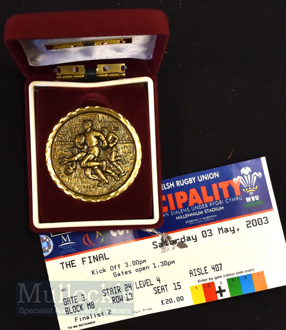 WRU Cup Winners’ Medal 2002-3, Llanelli RFC: Boxed and in v good order, bronze/gold effect rugby