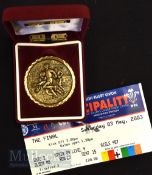 WRU Cup Winners’ Medal 2002-3, Llanelli RFC: Boxed and in v good order, bronze/gold effect rugby