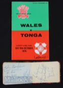 Autographs, Tonga Rugby 1974 & Australia 1975 (26+): With the Wales v Tonga programme, a small