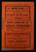1937/38 Barnsley v Swansea Town match programme Div. 2, 20 November, Staple replaced, fair