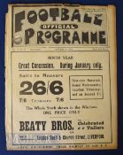 1912/1913 Liverpool v West Bromwich Albion Div 1 football programme (also Everton reserves v