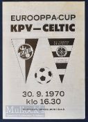 European Cup football match programme 1970/71 KPV Kokkola (Finland) v Glasgow Celtic 30 September