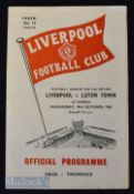 1960/61 Football League Cup match programme Liverpool v Luton Town 19 October, 4 pager; team